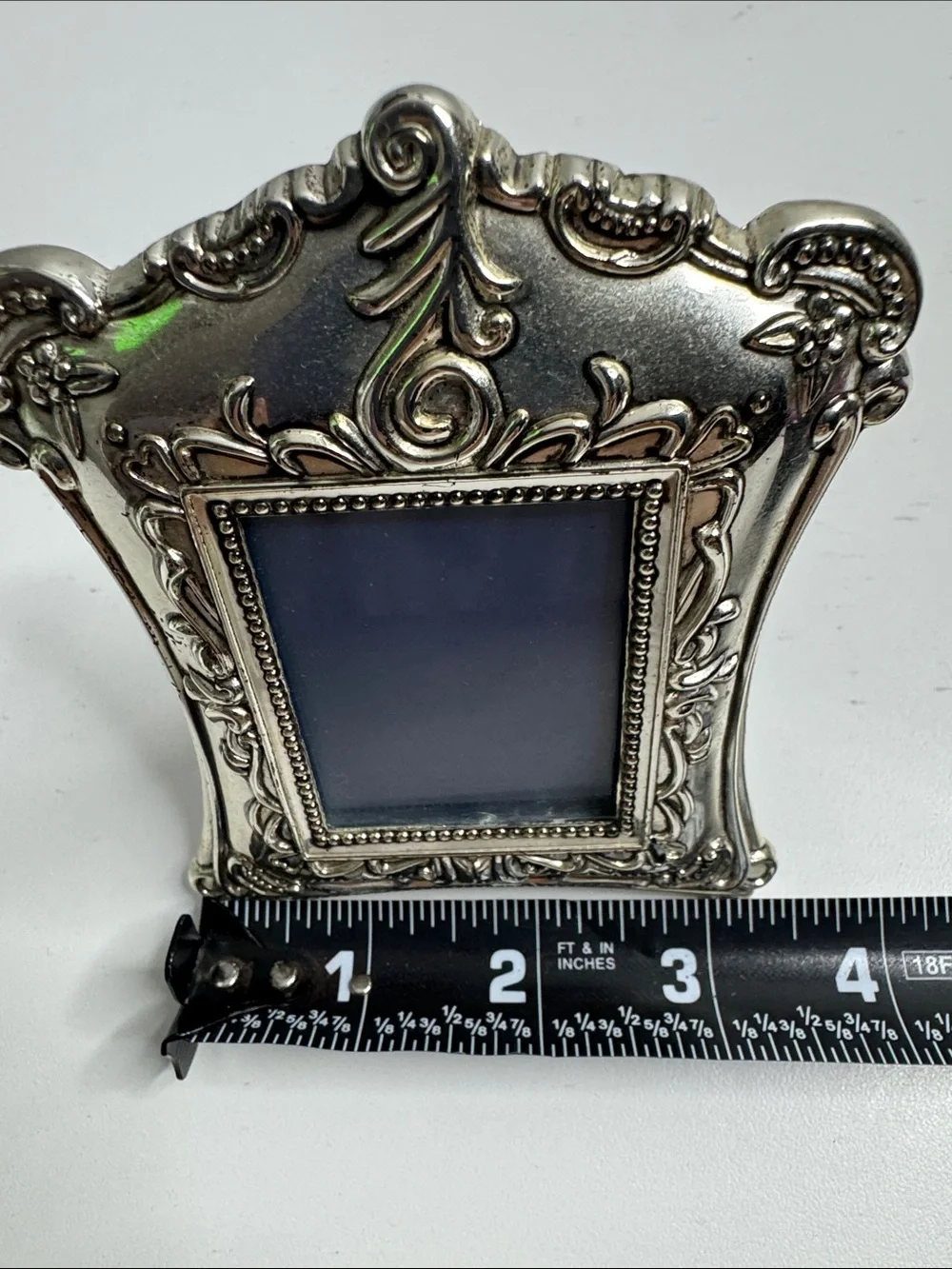 Vintage Style Ornate Silver Tone Mini Picture Frame – Baroque Rococo Glass Front